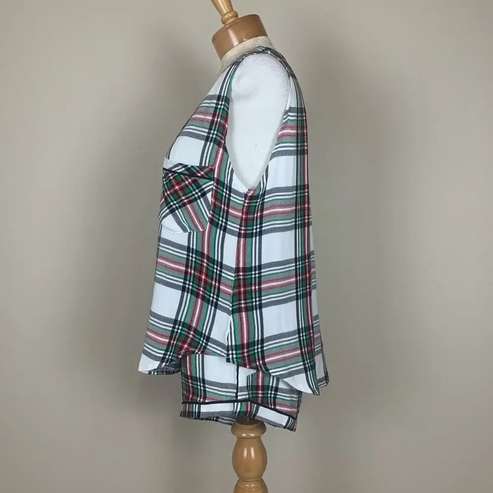 Plush Plaid Pajama Set White and Red Size Small
